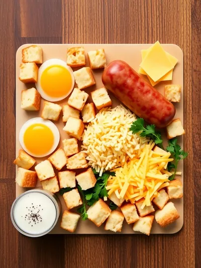 Beef Sausage Egg and Cheese Breakfast Casserole - ingredients preparation