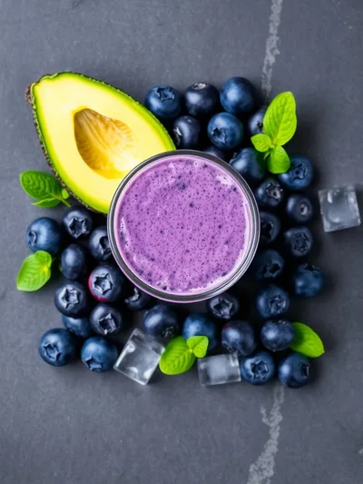 Blueberry Avocado Smoothie With Lemon and Yogurt - ingredients preparation