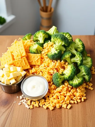 Ultimate Broccoli Cheese Casserole with Ritz Cracker Crust - ingredients preparation