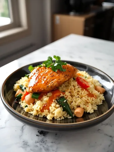 Caribbean Chicken and Rice – One-Pan Wonder - ready to serve