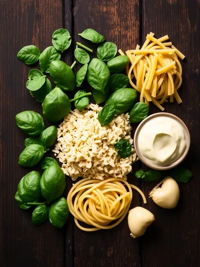 Creamy Cheesy Spinach Pasta – Healthy Palak Pasta - ingredients preparation