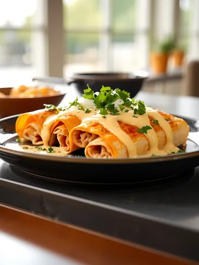 Creamy Queso Chicken Enchiladas - cooking process