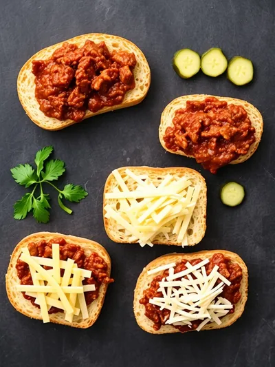 Sloppy Joe French Bread Pizza Slices - ingredients preparation