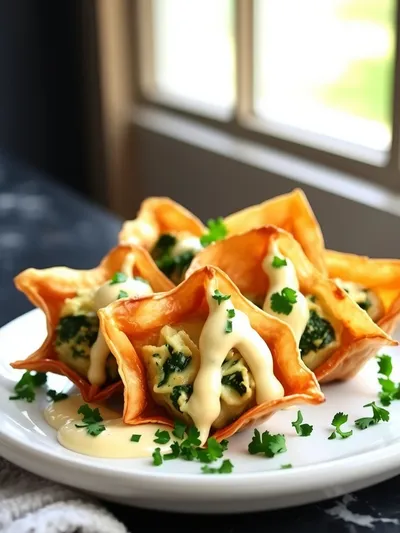 Spinach Artichoke Wontons Recipe - ready to serve